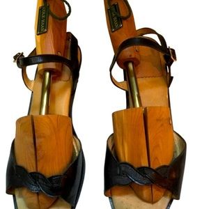 Vintage Maxime Sandals Black Leather Size 7 (37)